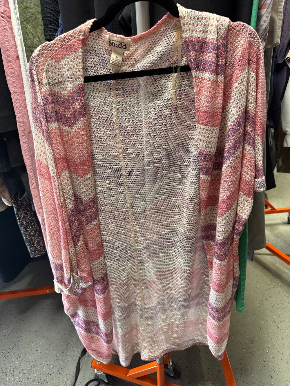 Mudd Pink & Purple Striped Open Knit Cardigan